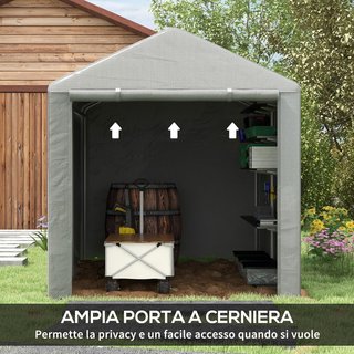 Cobertizo Porta Herramientas 1.6X2M Plegable, Carpa Garaje para Bicicletas y Motos con Cubierta Anti-Uv y Puerta Ancha, Gris Claro