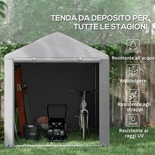 Cobertizo Porta Herramientas 1.6X2M Plegable, Carpa Garaje para Bicicletas y Motos con Cubierta Anti-Uv y Puerta Ancha, Gris Claro