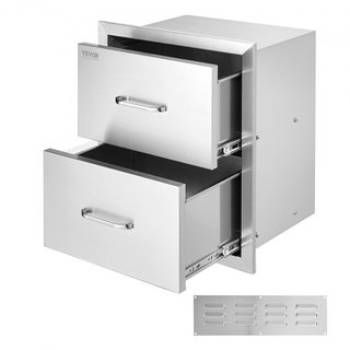 Cajones de Cocina Exterior 18W x 20.6H x 12.7D Pulgadas, Cajones Doble BBQ de Montaje Flush de Acero Inoxidable con Mango, Cajones para Isla BBQ para Cocinas Exteriores o Estación de Parrilla en Patio