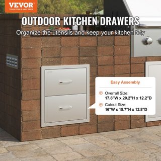 Cajones de Cocina Exterior 18W x 20.6H x 12.7D Pulgadas, Cajones Doble BBQ de Montaje Flush de Acero Inoxidable con Mango, Cajones para Isla BBQ para Cocinas Exteriores o Estación de Parrilla en Patio