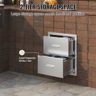 Cajones de Cocina Exterior 18W x 20.6H x 12.7D Pulgadas, Cajones Doble BBQ de Montaje Flush de Acero Inoxidable con Mango, Cajones para Isla BBQ para Cocinas Exteriores o Estación de Parrilla en Patio