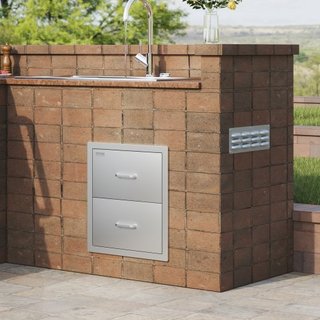 Cajones de Cocina Exterior 18W x 20.6H x 12.7D Pulgadas, Cajones Doble BBQ de Montaje Flush de Acero Inoxidable con Mango, Cajones para Isla BBQ para Cocinas Exteriores o Estación de Parrilla en Patio