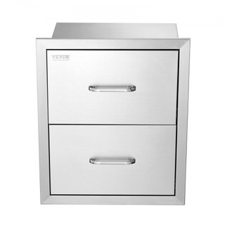Cajones de Cocina Exterior 18W x 20.6H x 12.7D Pulgadas, Cajones Doble BBQ de Montaje Flush de Acero Inoxidable con Mango, Cajones para Isla BBQ para Cocinas Exteriores o Estación de Parrilla en Patio