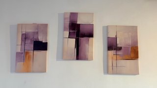 Set 3 Cuadros Abstractos Beige y Morado