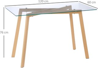 Mesa Rectangular para 4 Personas Máx, Mesa de Comedor de Vidrio Templado y Acero, para Cocina, Comedor y Sala de Estar, 120X60X76 Cm