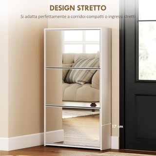 Zapatero Slim Ahorra Espacio con 3 Puertas Abatibles, Zapatero de Entrada con Superficie Superior para Objetos, Zapatero Ahorra Espacio para 9 Pares, 65X17X114.5 Cm, Blanco