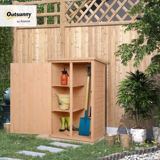 Caseta de Jardín de Madera con Techo Impermeable, Armario para Herramientas de Exterior con 2 Estantes, 75X56X115Cm, Color Madera