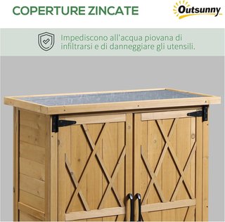 Cobertizo para Herramientas de Jardín con 2 Puertas, 4 Estantes y Base Elevada, Caseta de Herramientas de Jardín en Madera de Abeto con Techo de Chapa Galvanizada y Cierre Magnético, 75X40X90 Cm, ...