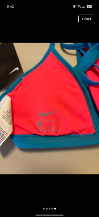 Reggiseno costume Nike rosa e blu fluo