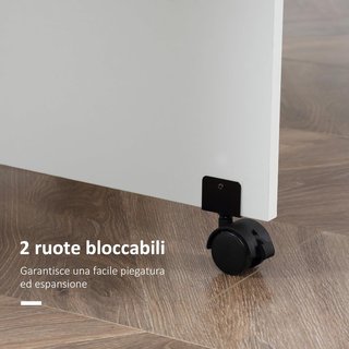 Mesa Plegable, Mesa de Cocina Abatible para 6 Personas, Escritorio Plegable Ahorra Espacio con 2 Estantes Abiertos y Ruedas con Freno, para Sala de Estar, Oficina, 140X75X74Cm, Blanco