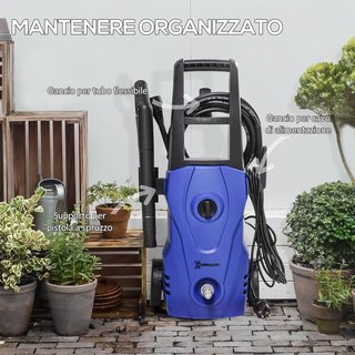 Hidrolavadora de Alta Presión 1600W con Kit de Limpieza y Boquilla Regulable, Hidrolavadora Profesional, Cobre y Aluminio, Caudal Máx 390 L/H, 130 Bar, para Auto Jardín Casa, Azul y Negro
