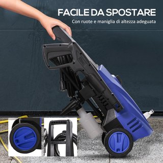Hidrolavadora de Alta Presión 1600W con Kit de Limpieza y Boquilla Regulable, Hidrolavadora Profesional, Cobre y Aluminio, Caudal Máx 390 L/H, 130 Bar, para Auto Jardín Casa, Azul y Negro