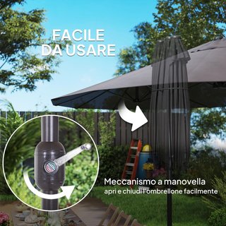Sombrilla Doble de Jardín 4.6X2.7 M con 12 Varillas, Con Ventilación y Manivela, Sombrilla para Exteriores de Acero y Poliéster, anti UV, Gris