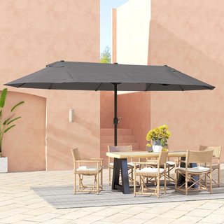 Sombrilla Doble de Jardín 4.6X2.7 M con 12 Varillas, Con Ventilación y Manivela, Sombrilla para Exteriores de Acero y Poliéster, anti UV, Gris
