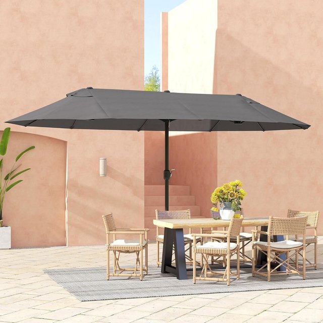 Sombrilla Doble de Jardín 4.6X2.7 M con 12 Varillas, Con Ventilación y Manivela, Sombrilla para Exteriores de Acero y Poliéster, anti UV, Gris