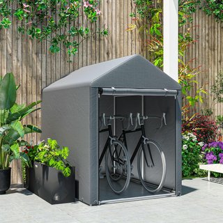 Garaje Moto para Exterior Almacenamiento anti UV con Entrada de Cremallera, Tenda Garaje para Bicicletas y Herramientas en Metal Galvanizado y Tejido PE, 120X179X165 Cm, Gris Oscuro