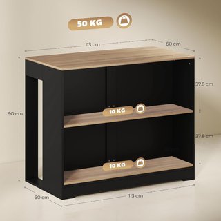 Mesa Bar Con 3 Estantes, Barra de Bar Ahorra Espacio Con Patas Antideslizantes, Isla de Cocina Con Estante, Industrial, para Cocina Comedor, 113X60X90 Cm, Negro y Color Madera