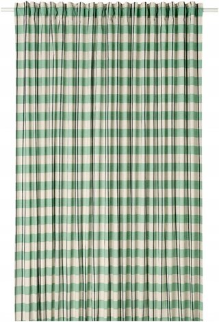 Cortina Ikea GLANSHAGTORN a cuadros verde y beige