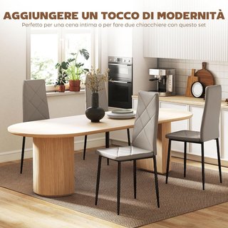 Set di 4 Sedie da Pranzo in Pelle Sintetica, Sedie da Cucina con Schienale Alto con Cuciture a Diamante e Gambe in Acciaio, Sedie Moderne per Cucina, Camera da Letto, Ufficio e Soggiorno, Grigio