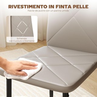 Set di 4 Sedie da Pranzo in Pelle Sintetica, Sedie da Cucina con Schienale Alto con Cuciture a Diamante e Gambe in Acciaio, Sedie Moderne per Cucina, Camera da Letto, Ufficio e Soggiorno, Grigio