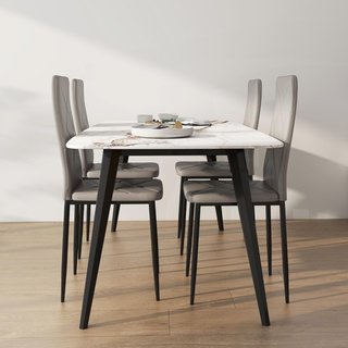Set di 4 Sedie da Pranzo in Pelle Sintetica, Sedie da Cucina con Schienale Alto con Cuciture a Diamante e Gambe in Acciaio, Sedie Moderne per Cucina, Camera da Letto, Ufficio e Soggiorno, Grigio