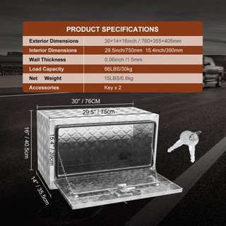 Caja de Camión Inferior, 760×355×405 mm Caja de Almacenamiento para Pickup, Caja de Herramientas de Aluminio de Placa de Diamante de Alta Resistencia con Cerradura y Llaves, Caja de Almacenamiento...