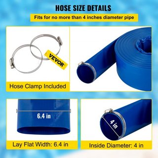 Manguera de Descarga, 101.6 mm x 32 m, Manguera de PVC Planas, Manguera de Drenaje de Respaldo de Alta Resistencia con Abrazaderas, a Prueba de Climas y de Explosiones, Ideal para Piscinas y Trans...