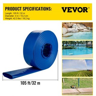 Manguera de Descarga, 101.6 mm x 32 m, Manguera de PVC Planas, Manguera de Drenaje de Respaldo de Alta Resistencia con Abrazaderas, a Prueba de Climas y de Explosiones, Ideal para Piscinas y Trans...