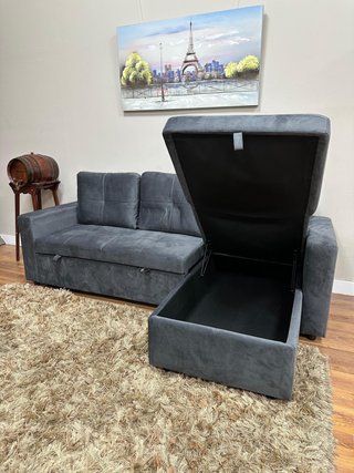 SOFA CAMA NUEVO EN GRIS,INCLUYE BAUL PARA GUARDAR