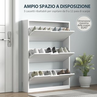 Zapatero Slim Ahorra Espacio Con 3 Puertas Abatibles, Zapatero de Entrada, Capacidad para 12 Pares Con Ranura Inferior, 80X17X108 Cm, Blanco