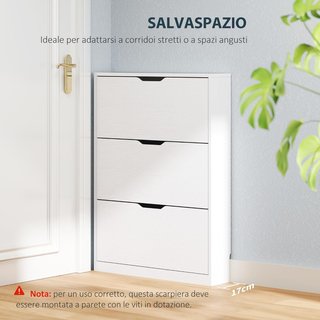 Zapatero Slim Ahorra Espacio Con 3 Puertas Abatibles, Zapatero de Entrada, Capacidad para 12 Pares Con Ranura Inferior, 80X17X108 Cm, Blanco