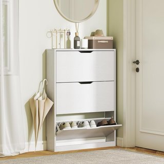 Zapatero Slim Ahorra Espacio Con 3 Puertas Abatibles, Zapatero de Entrada, Capacidad para 12 Pares Con Ranura Inferior, 80X17X108 Cm, Blanco
