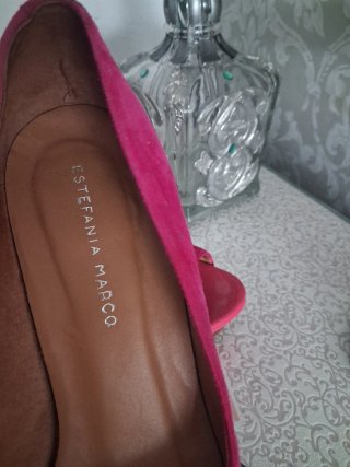 Zapatos Estefania Ma ante rosa peep toe tacón