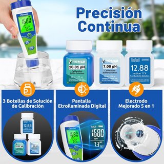 Medidor pH y Sal UZMAR + Soluciones Calibración