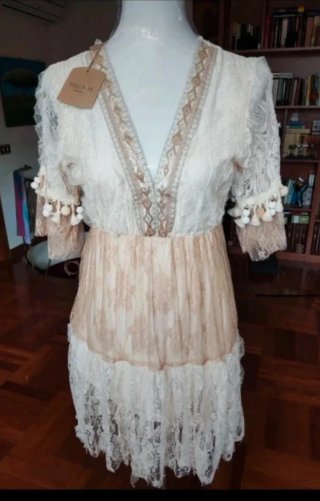 Vestito donna pizzo beige e bianco