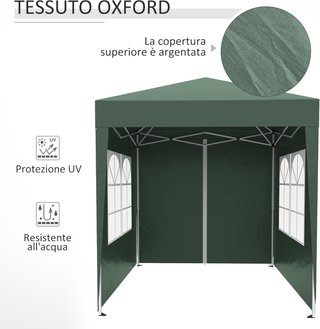 Gazebo 2X2 M Pop-Up Impermeable Con 4 Paredes Removibles, Gazebo Plegable en Metal y Poliéster Con Bolsa de Transporte, Verde