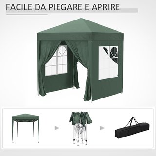 Gazebo 2X2 M Pop-Up Impermeable Con 4 Paredes Removibles, Gazebo Plegable en Metal y Poliéster Con Bolsa de Transporte, Verde