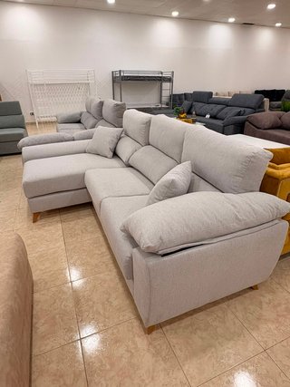 Chaiselongue sofá tela beige/gris