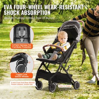 Passeggino Standard per Bambini con Schienale Regolabile 95°-175° e Poggiapiedi Regolabile 0/90°, Pieghevole con Un Click, Portabicchieri e Borsa