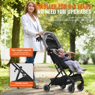 Passeggino Standard per Bambini con Schienale Regolabile 95°-175° e Poggiapiedi Regolabile 0/90°, Pieghevole con Un Click, Portabicchieri e Borsa