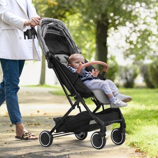 Passeggino Standard per Bambini con Schienale Regolabile 95°-175° e Poggiapiedi Regolabile 0/90°, Pieghevole con Un Click, Portabicchieri e Borsa