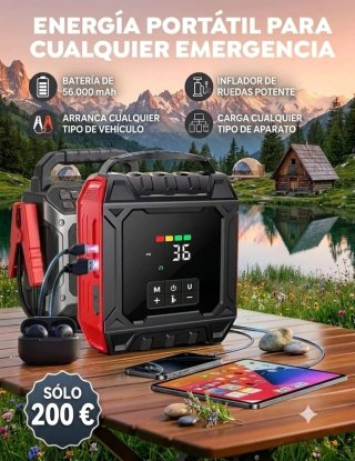 Arrancador Coche Batería 56.000 mAh + Inflador