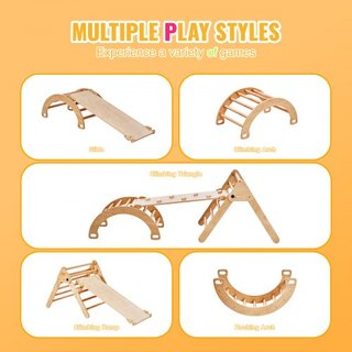 Conjunto de Triángulo Pikler, Juguetes de Escalada para Niños de 5 en 1, Parque Infantil Interior, Conjunto de Escalada Montessori con Triángulo, Rampa y Arco, Gimnasio de Escalada de Madera de Gr...