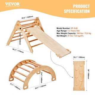 Conjunto de Triángulo Pikler, Juguetes de Escalada para Niños de 5 en 1, Parque Infantil Interior, Conjunto de Escalada Montessori con Triángulo, Rampa y Arco, Gimnasio de Escalada de Madera de Gr...