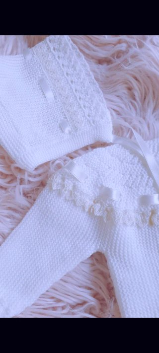Conjunto bebé 0 meses, primera puesta, marfil.