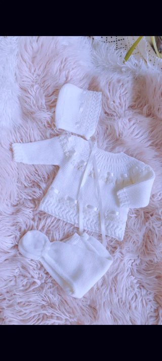 Conjunto bebé 0 meses, primera puesta, marfil.