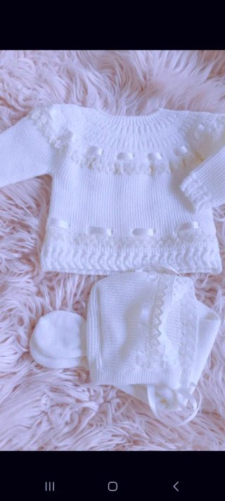 Conjunto bebé 0 meses, primera puesta, marfil.