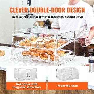 Exhibidor de Pasteles, Exhibidor de Pastelería Comercial de 2 Niveles para Encimera, Caja de Acrílico con Acceso por Puerta Trasera y Estantes Extraíbles, Mantiene Frescos Donas, Bagels, Pasteles ...