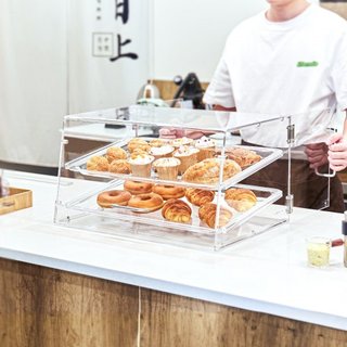 Exhibidor de Pasteles, Exhibidor de Pastelería Comercial de 2 Niveles para Encimera, Caja de Acrílico con Acceso por Puerta Trasera y Estantes Extraíbles, Mantiene Frescos Donas, Bagels, Pasteles ...