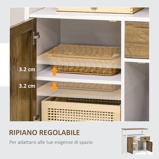 Credenza Móvil Cocina Estilo Rústico, Organizador Cocina Con Cajón Y 2 Puertas, 76.6X 35X 81.5Cm, Blanco Y Marrón
